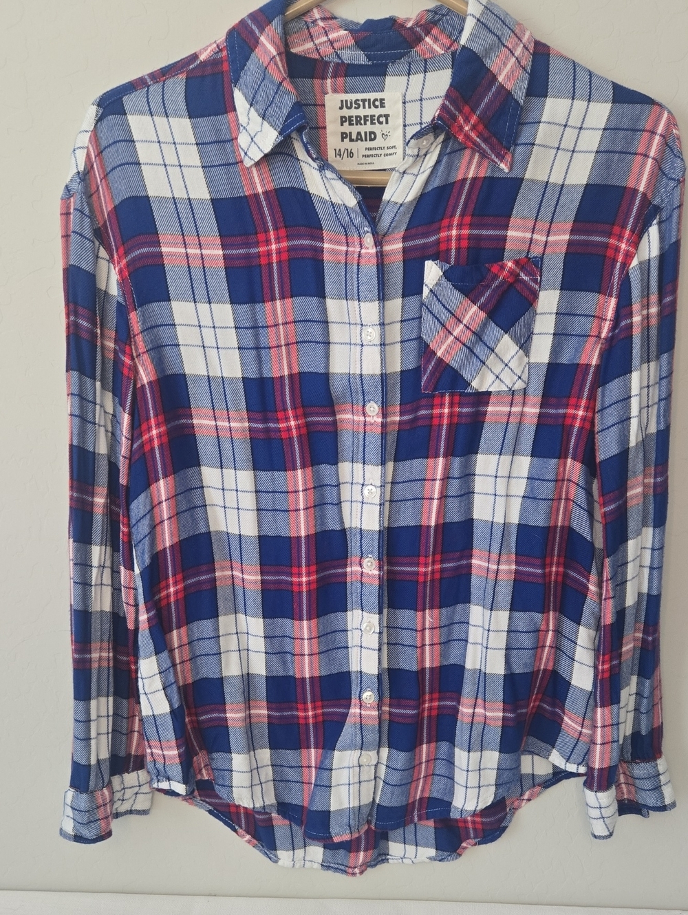 Justice Red, Blue & White Plaid Shirt
